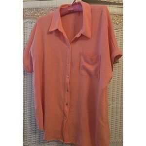 Womens 1X Shirt Notations Cuffed Sleeve Button Down Peach Soft